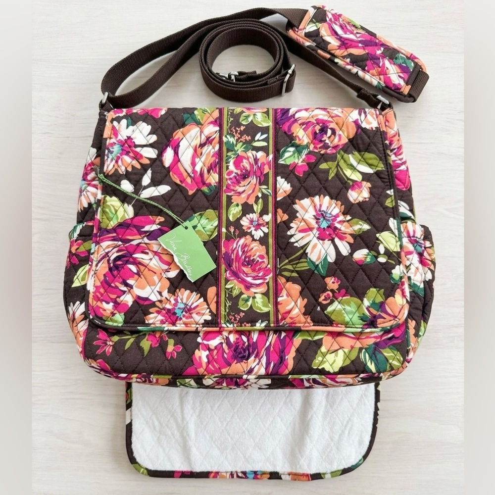 NWT Vera Bradley Messenger Baby Bag in English Rose Floral